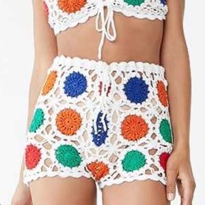 Forever 21 Crochet Multicolored Coverup Shorts XSmall